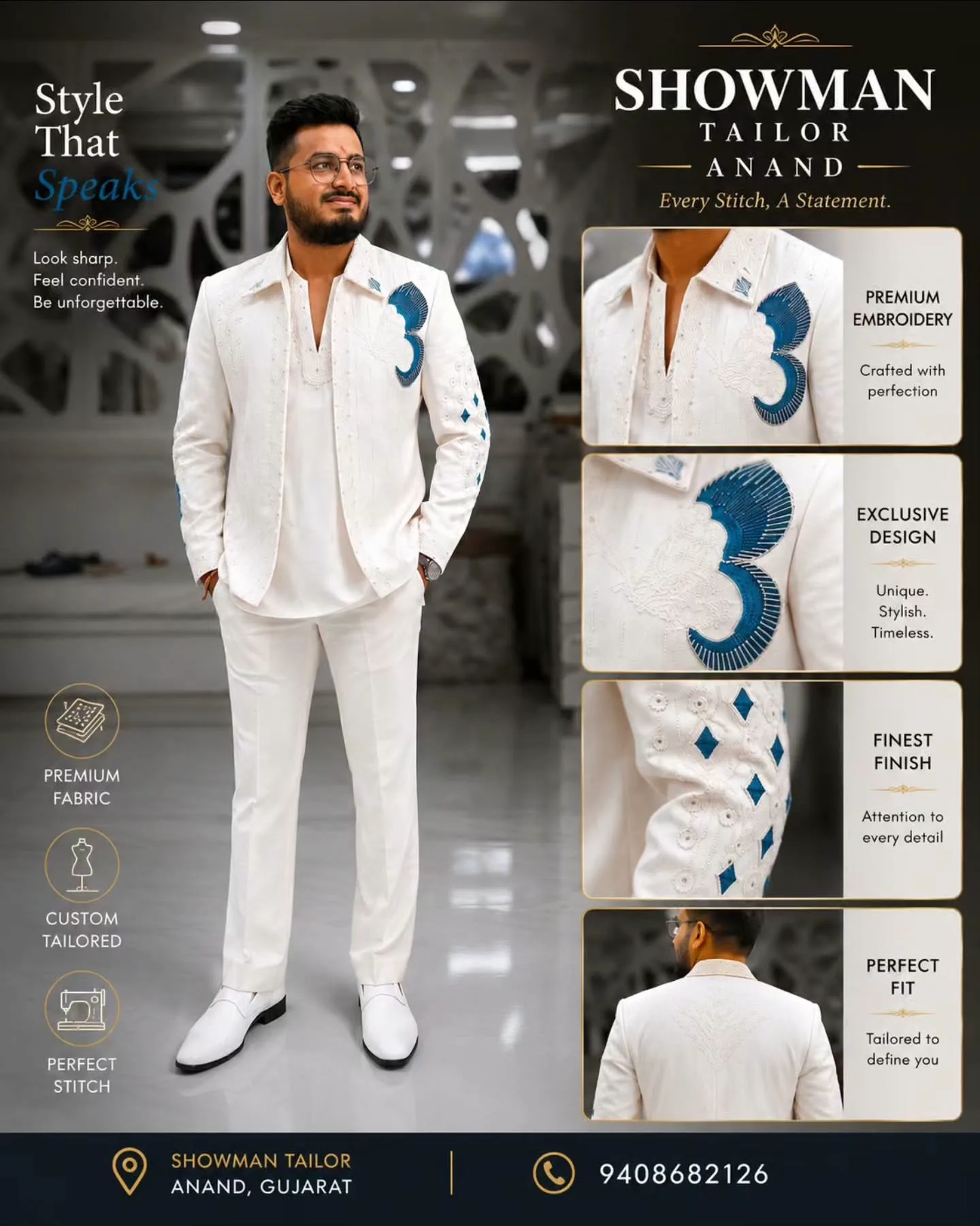 Beige Heritage Motif Bandhgala Suit