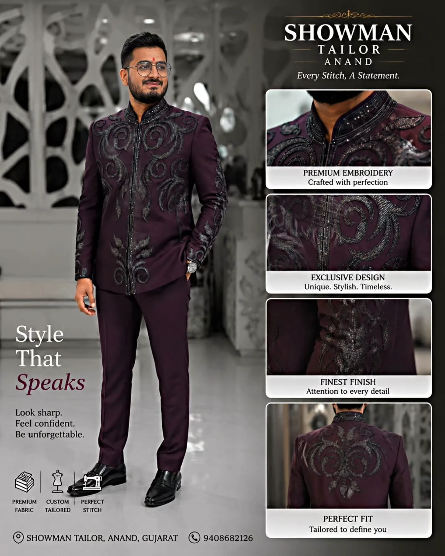 Royal Obsidian Velvet Jodhpuri Suit with Mirror accents
