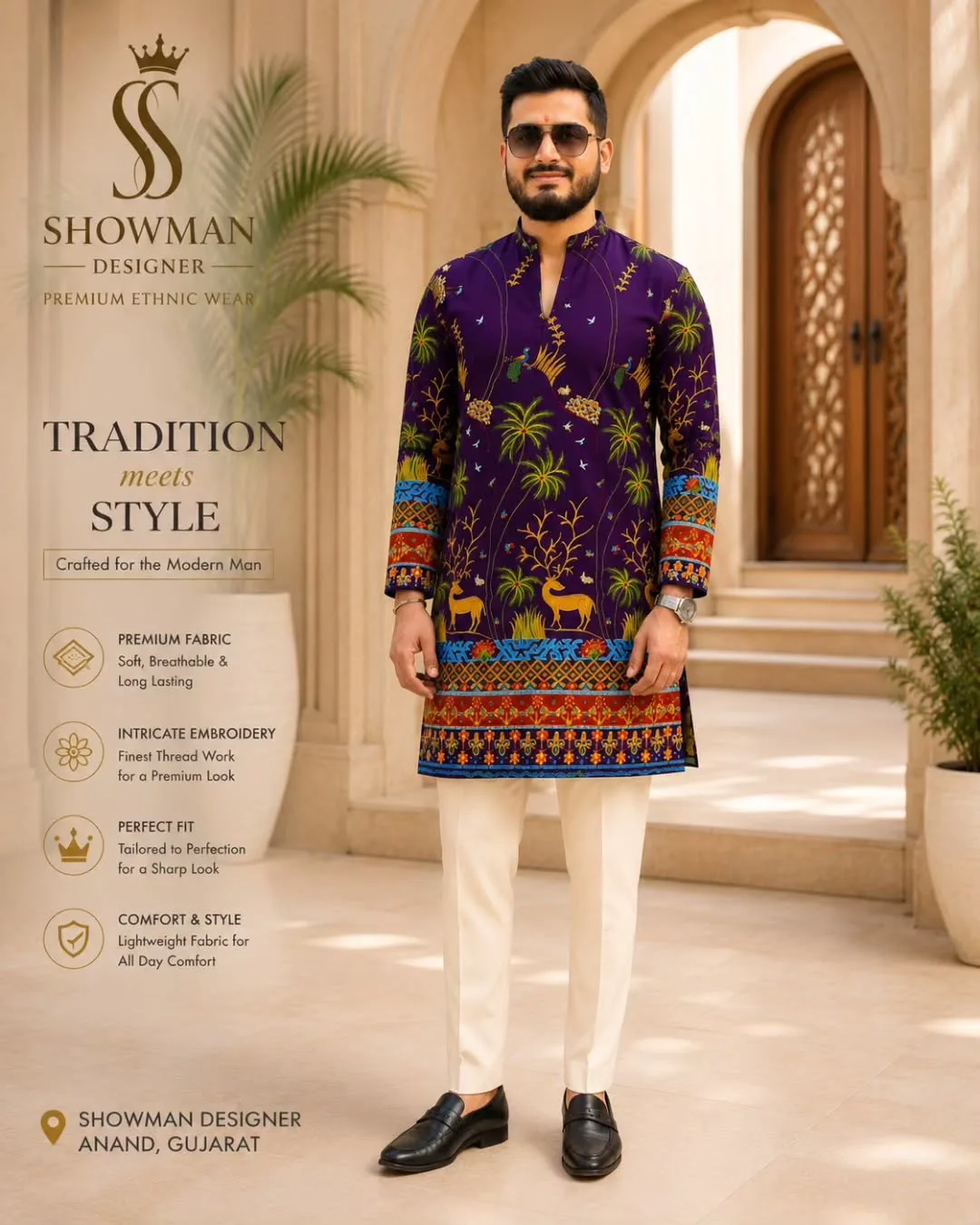 Imperial Plum Hand-Embroidered Sherwani Coat