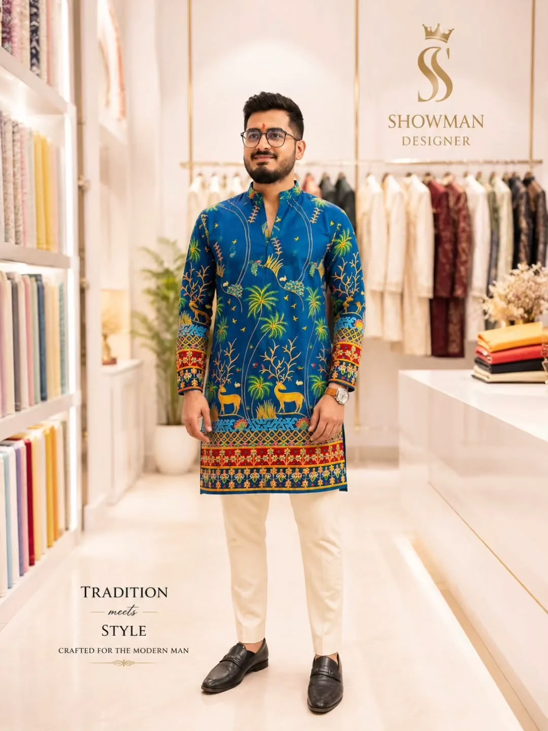 Royal Peacock Blue Artisanal Kurta Set