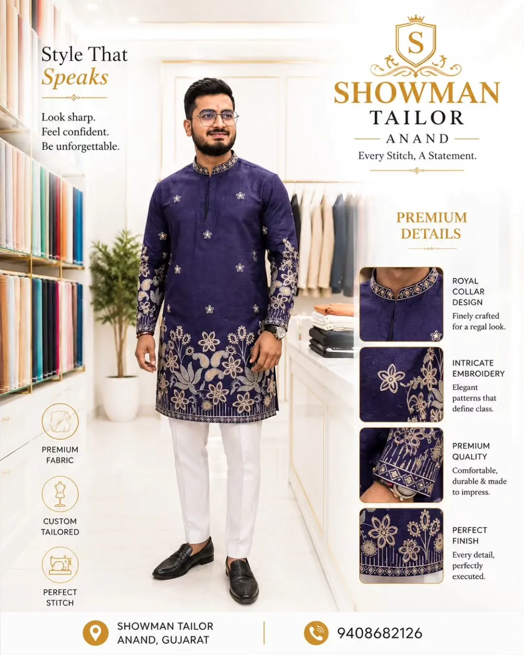 Royal Indigo Embroidered Silk Set