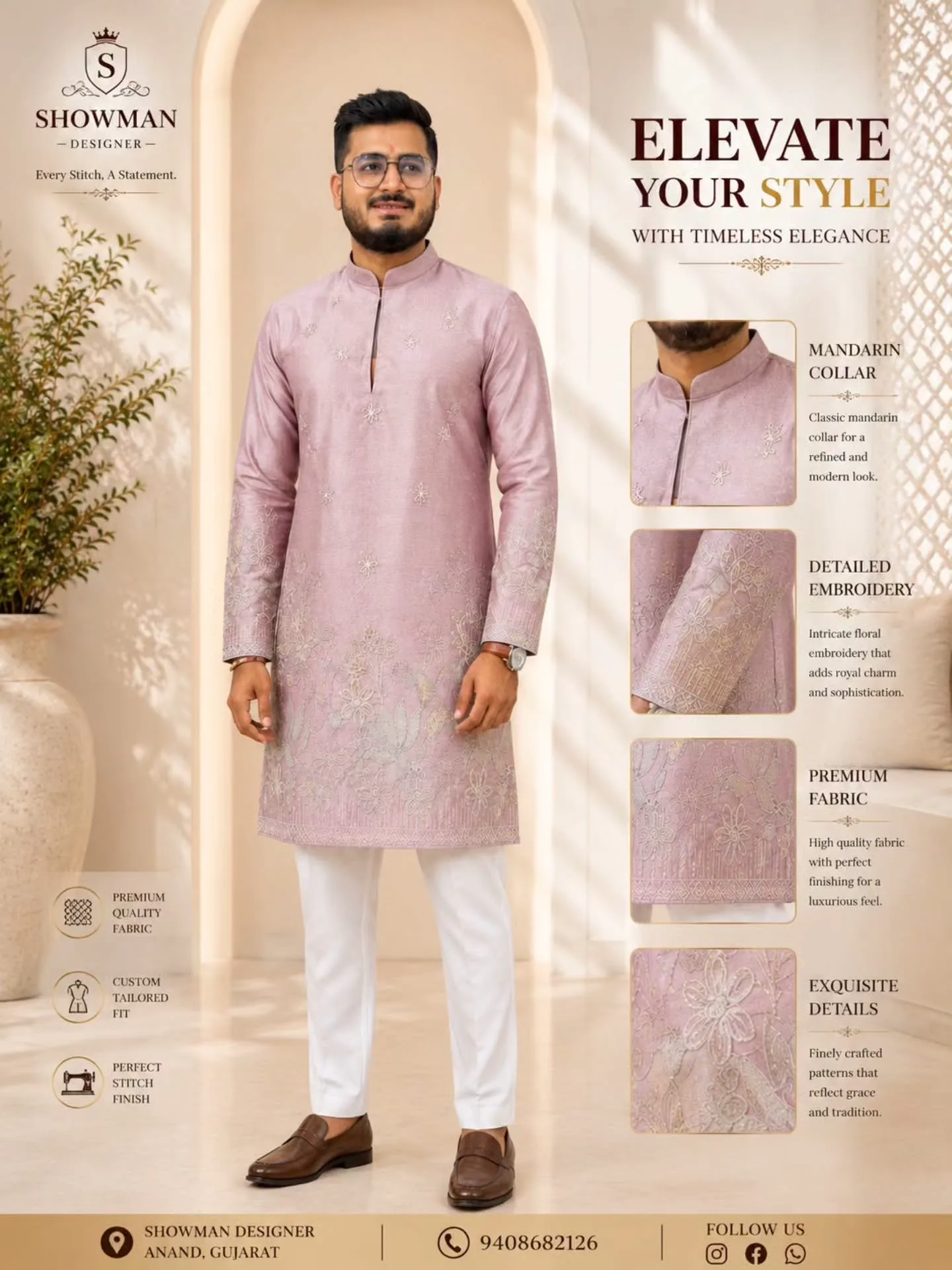 Midnight Blue Floral Gold Kurta